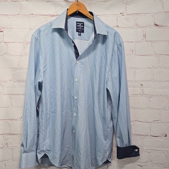 Society Of Threads No Iron Slim Fit Blue Patterned Shirt Mens Size M - Picture 8 of 13
